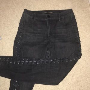 Express High Waist Black Jeans with tie up legs.